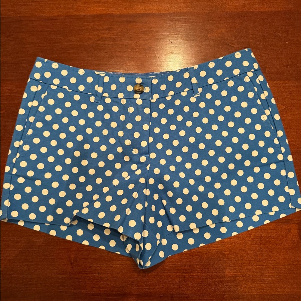 Boden Blue and White Polka Dot High Waist Shorts